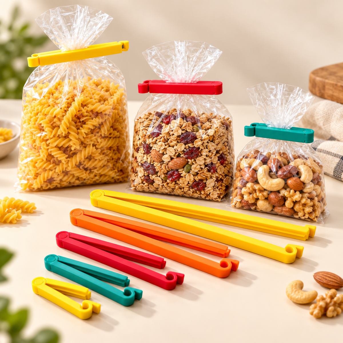 Pack de 10 pinces de conservation colorées pour sachets alimentaires